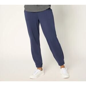 AnyBody Womens Cozy Knit Side Pleat Jogger with Pockets Size Medium Navy Lounge